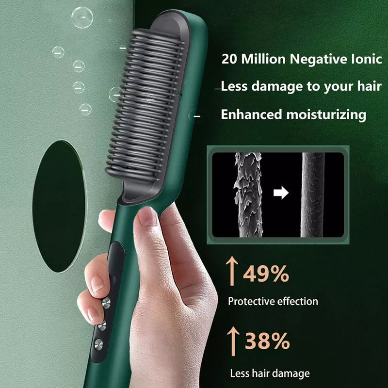 Hair Straightening Brush For Girls Electric Hair Straightener Curler Heating Styling Comb Straightening and Curling Hair.